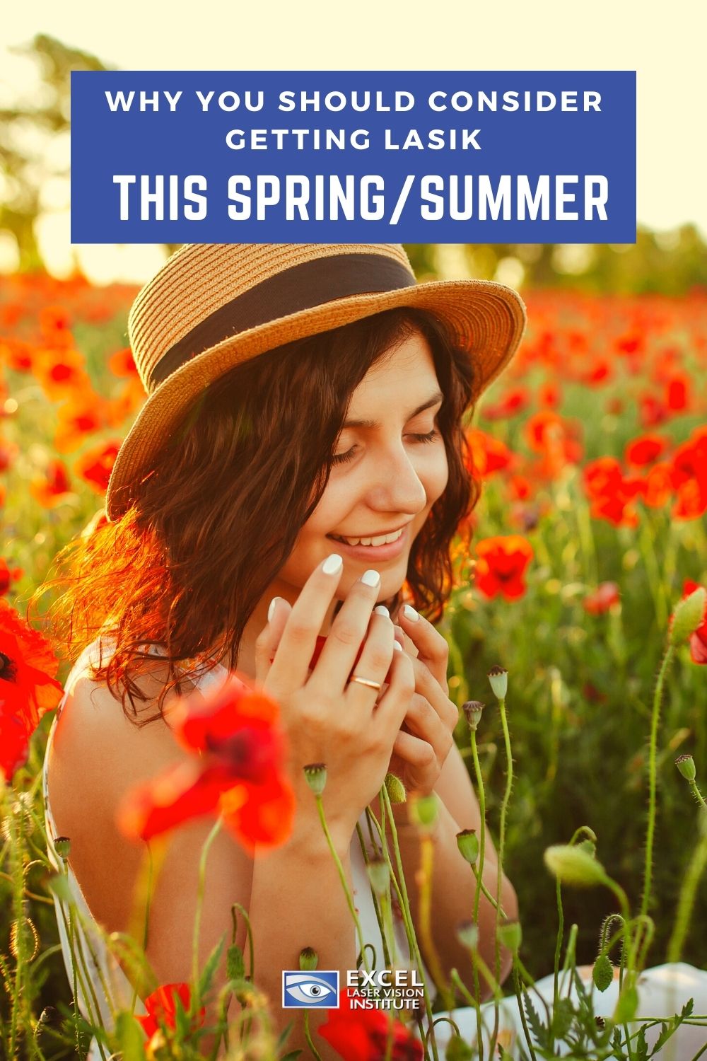 woman in the field of spring flowers; blog title: why you should consider getting LASIK this spring or summer